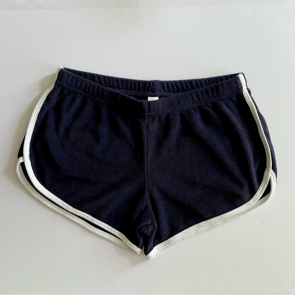 AMERICAN APPAREL NAVY TERRY CLOTH WHITE TRIM INTERLOCK SHORT SHORTS XS